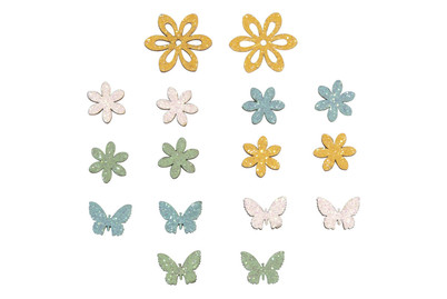 Image of Rayher Holz Streuteile Blume und Schmetterling | 2.3-4 cm | 16 Stück