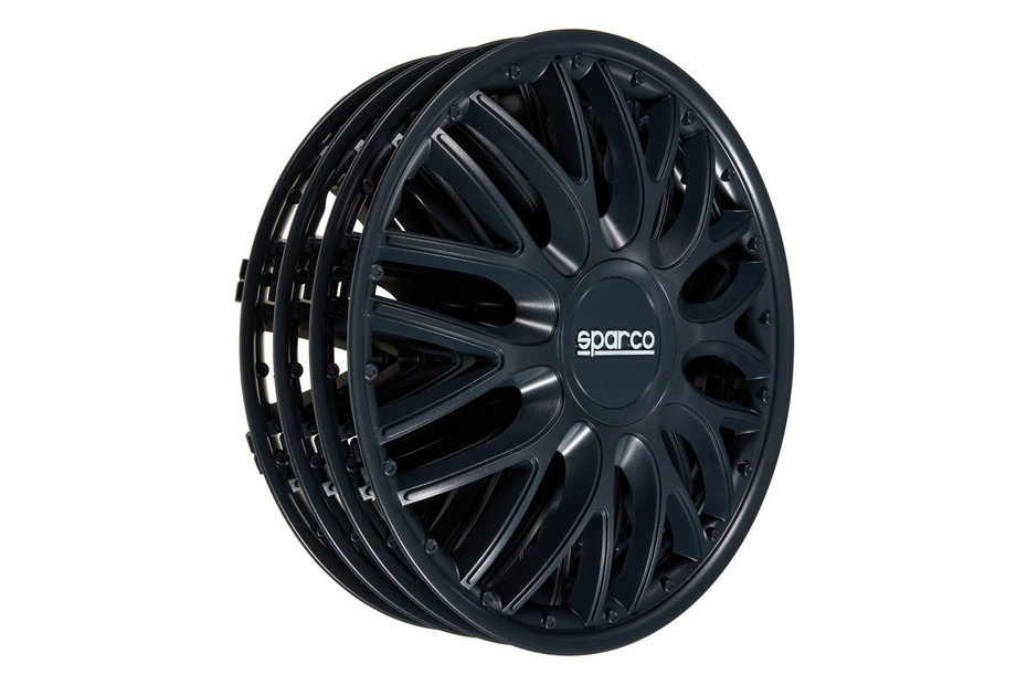Sparco Jeu D'Enjoliveurs Roma 15 Pouces Noir - Set De 4, Facile à Installer, Look Sportif Et Élégant