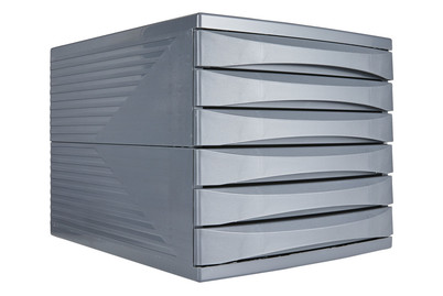 Rotho Quadra Schubladenbox – 6 Schubladen, A4, Kunststoff (PS), BPA-frei, 36,5x28x25cm, Anthrazit – Für Büro, Homeoffice & Kinderzimmer