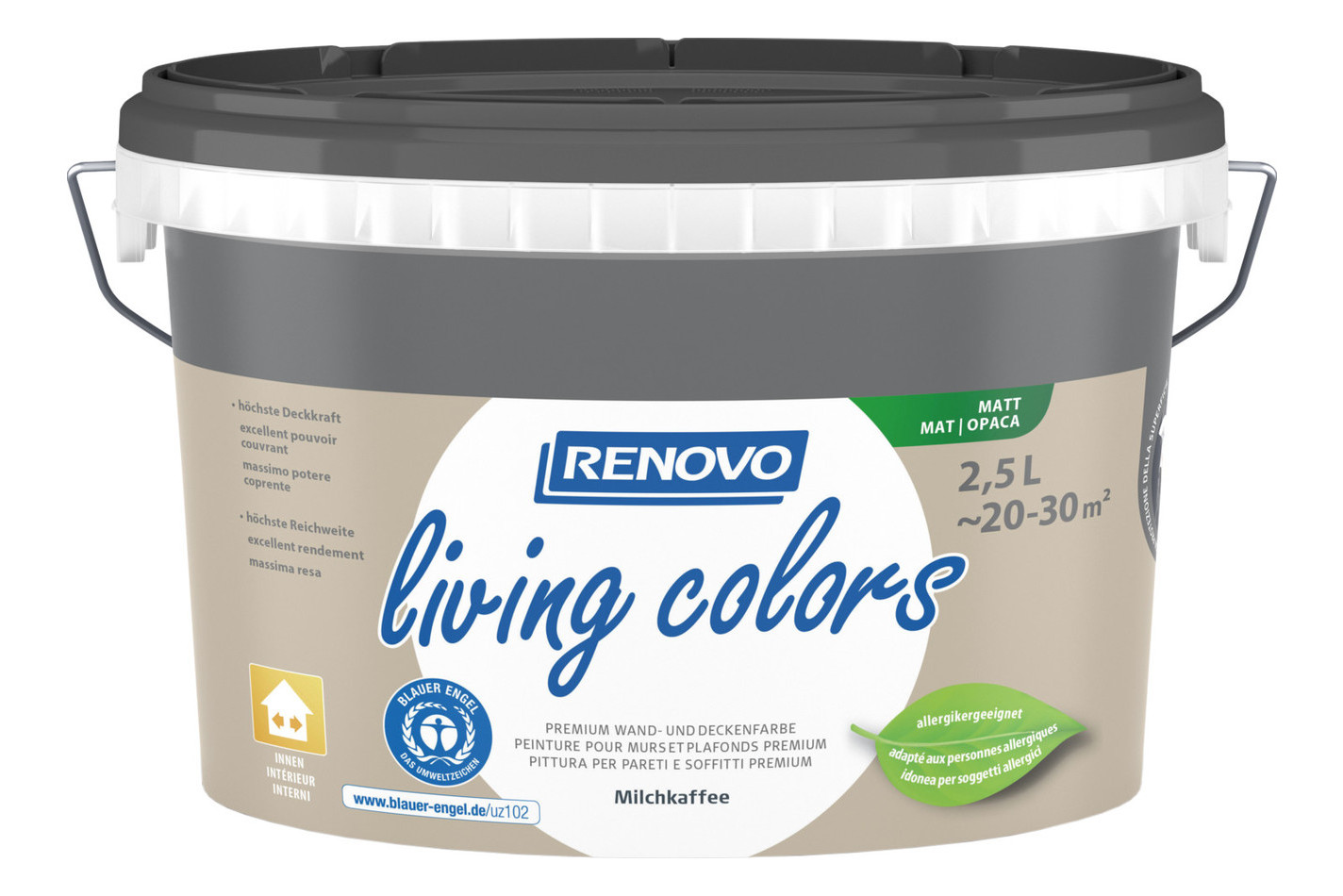 Renovo Living Colors Pittura per pareti e soffitti Caffelatte | 2,5 l
