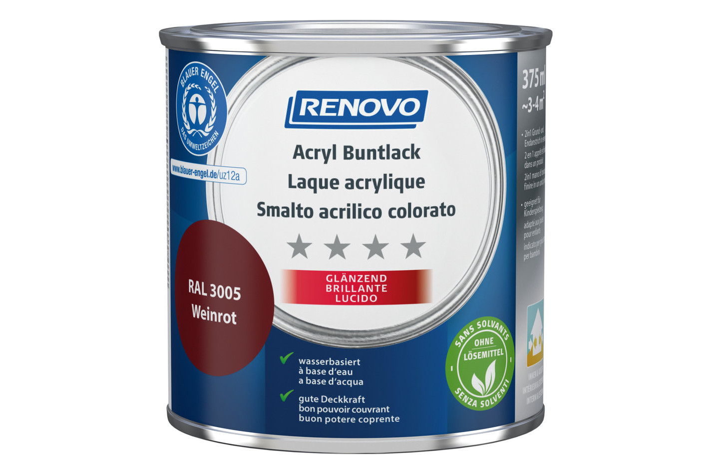 Renovo Vernice Acrilica Colorata RA l 3005 Rosso Vino lucido | 375 ml