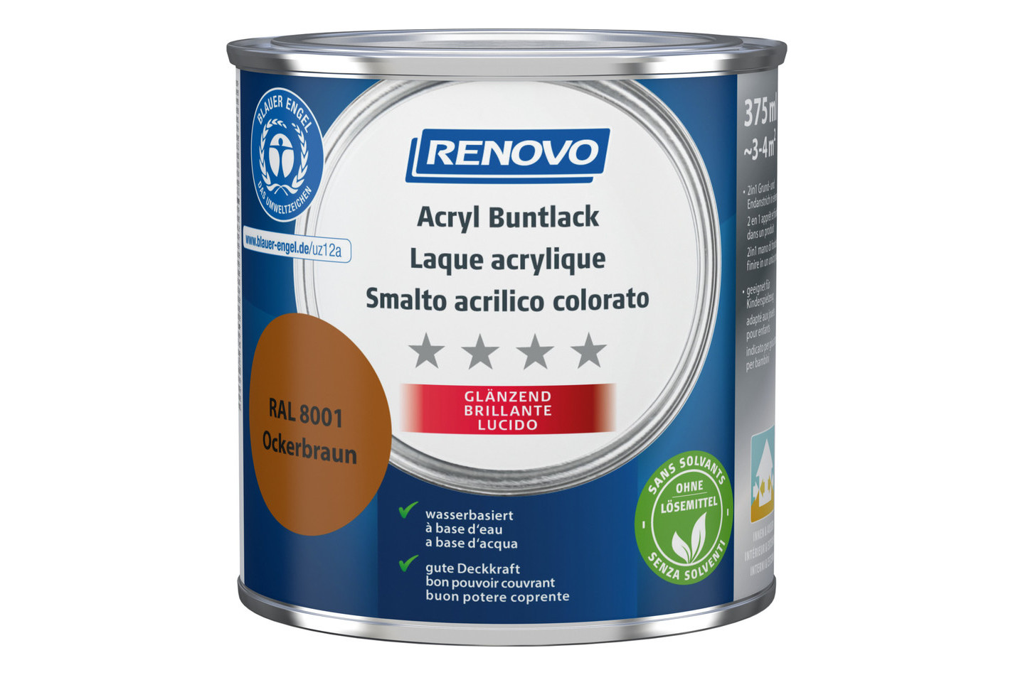 Renovo Vernice acrilica colorata RA l 8001 Marrone ocra lucido | 375 ml
