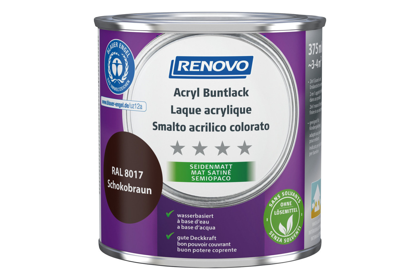 Renovo Vernice acrilica colorata RA l 8017 Marrone Cioccolato Opaco | 375 ml