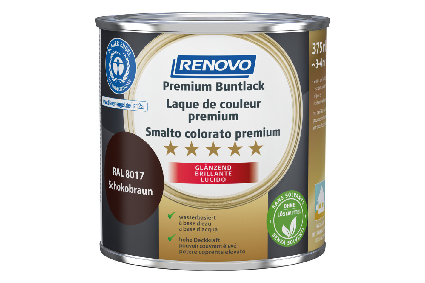 Renovo Vernice Colorata Premium Marrone Cioccolato RA l 8017 lucido | 375 ml