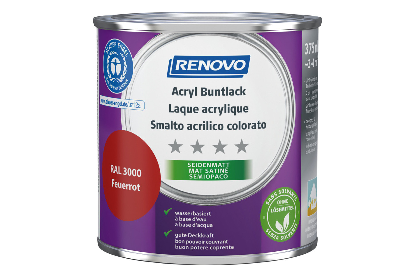 Renovo Vernice Acrilica Colorata Rosso Fuoco RA l 3000 Opaco | 375 ml