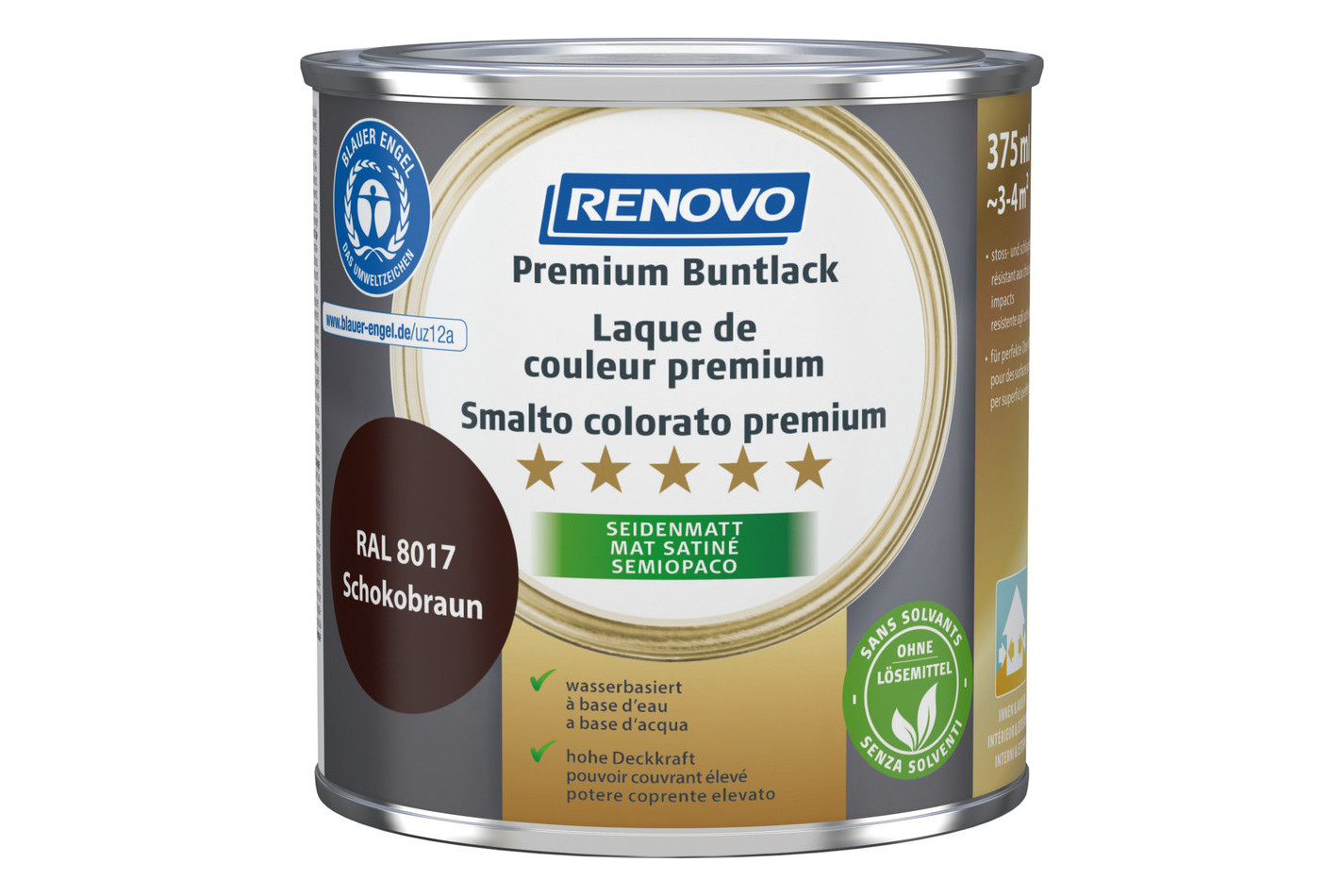 Renovo Vernice Premium Multicolore Marrone Cioccolato RA l 8017 Opaco Seta | 375 ml