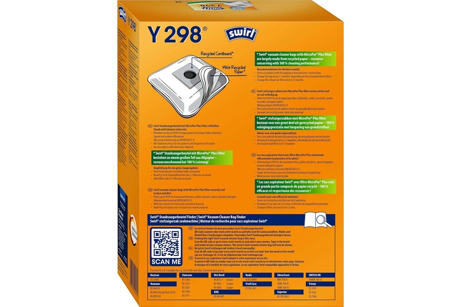 Swirl Staubfilterbeutel Y 298 EcoPor 4 StĂŒck kaufen bei JUMBO