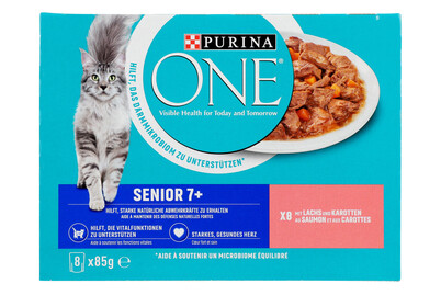 Purina Cibo umido per gatti senior 7+ ONE salmone e carote 8x85g