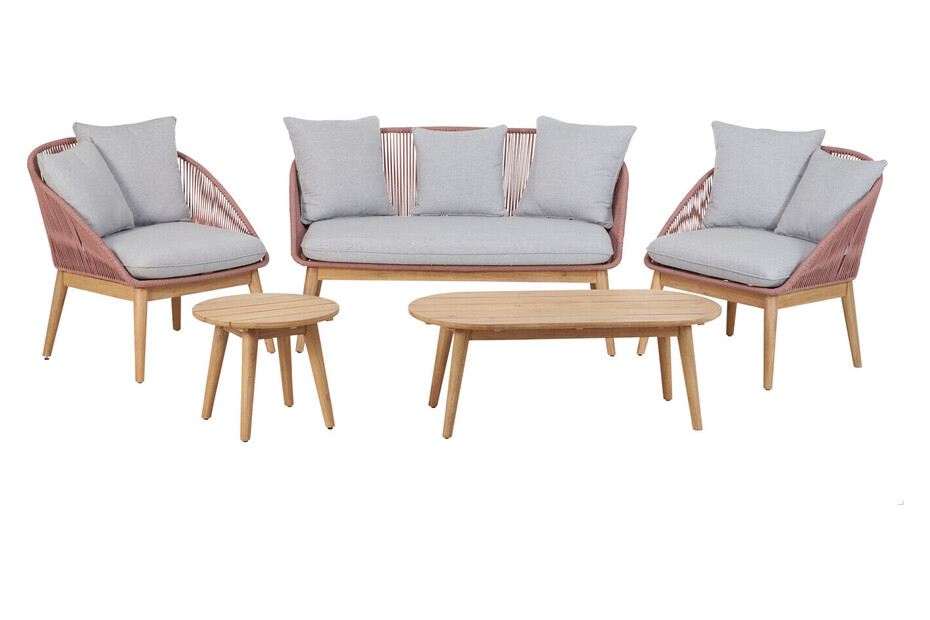 Home and More Lounge-Set Lakeview Holz | Rosa | Hellgrau