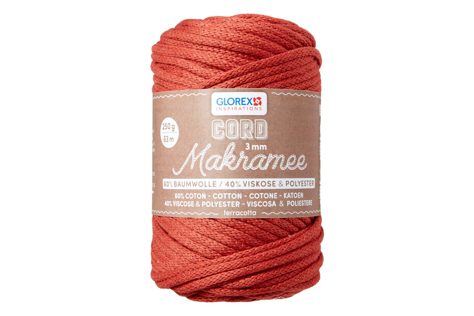GLOREX Macramé Touw 3mm - 250g Bruin, 63m Katoen/Viscose Gemengd Garen Voor Knopen En Haken