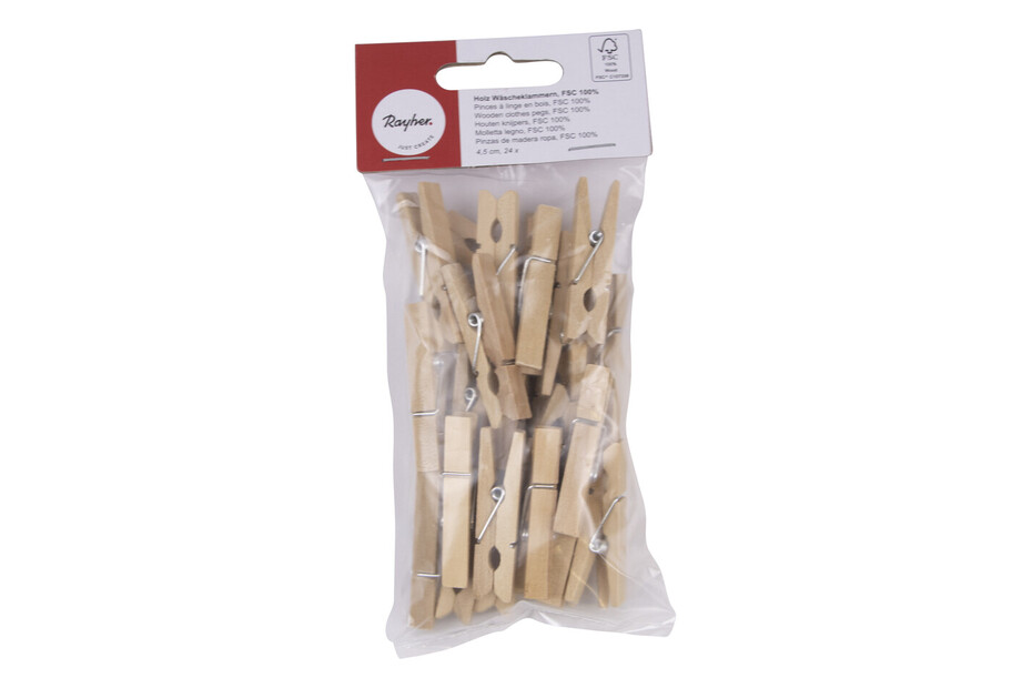 Holz Wäscheklammern, FSC 100%, 4,5cm, SB-Btl. 24Stück kaufen bei JUMBO