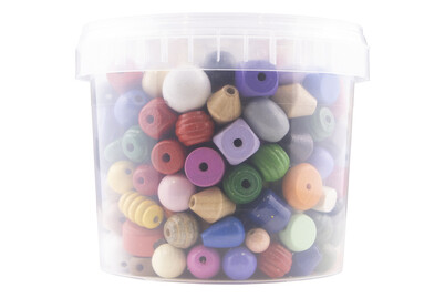 Image of Holzperlen bunt, FSC 100%, 4-16mm ø, bunt gemischt, Dose 380g