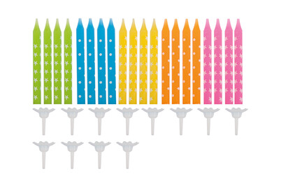 Candele compleanno c.base, assort., 6,4cm, 20cand., 12basi,bus.blister 1set