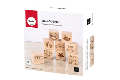 Image of Holz Würfel, FSC 100%, 4,5x4,5x4,5cm, Box 9Stück