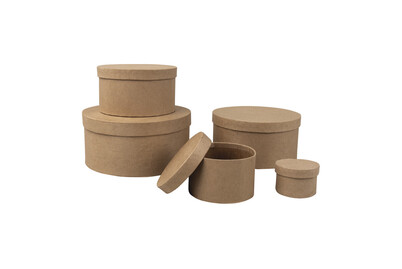 Image of Pappmaché Boxen Set, FSC Recycled 100%, 5-15cm ø, rund, 5-tlg.
