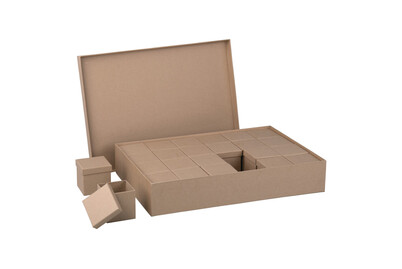 Image of Pappmaché Boxen Set, FSC Recycled 100%, 6x6x6cm à 24 + 26x38x7cm, 25-tlg.