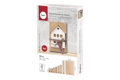 Image of Holz Set Klötzchen + Platten, FSC 100%, Mini, sortiert, 34 Teile, Box 1Set
