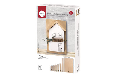 Image of Holz Set Klötzchen + Platten, FSC 100%, sortiert, 30 Teile, Box 1Set