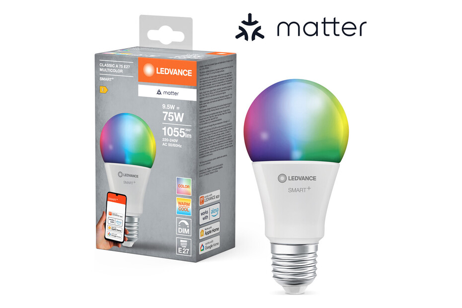 Ledvance LED Lampe Smart + Matter A75 RGBW 9.5W E27 matt