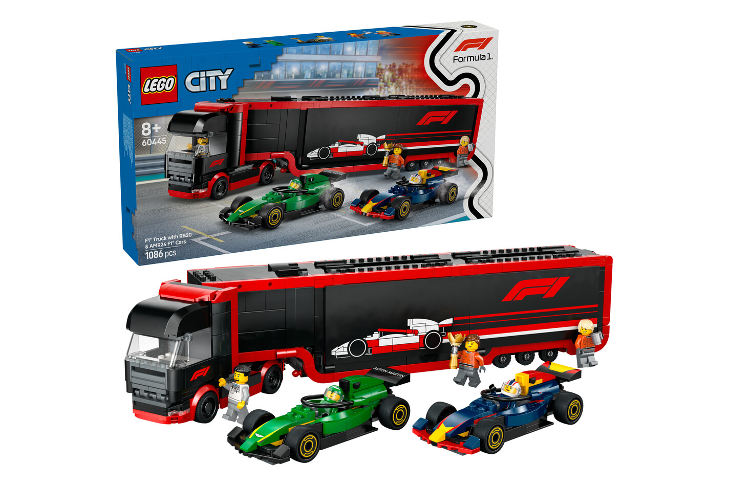 LEGO® - 60445 Camion de F1® avec voitures de F1® RB20 et AMR24, Multicolor