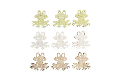 Image of Holz Streuteile Frosch, 4x4cm, +Klebepunkt,sort., SB-Btl. 9Stück