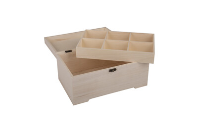 Image of Holz Schatulle m. Einsatz, FSC 100%, 28x18x13,5cm, 2-tlg., 6 Fächer