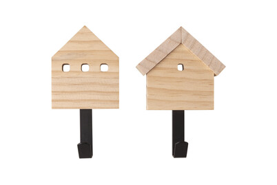 Image of Holz Wandhaken Haus, FSC 100%, 12,8cm, sortiert, Box 2Stück