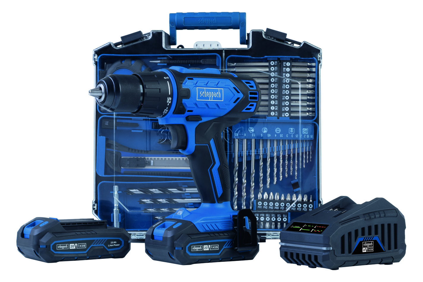 Scheppach Perceuse-visseuse C-Dtb74/2-X set | 20 V | 2 Ah | 74 pièces