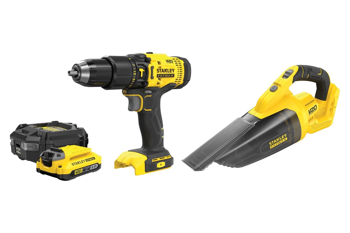 Stanley Perceuse-visseuse à percussion sans fil + aspirateur à main sans fil | 2Ah | 18V | Kit