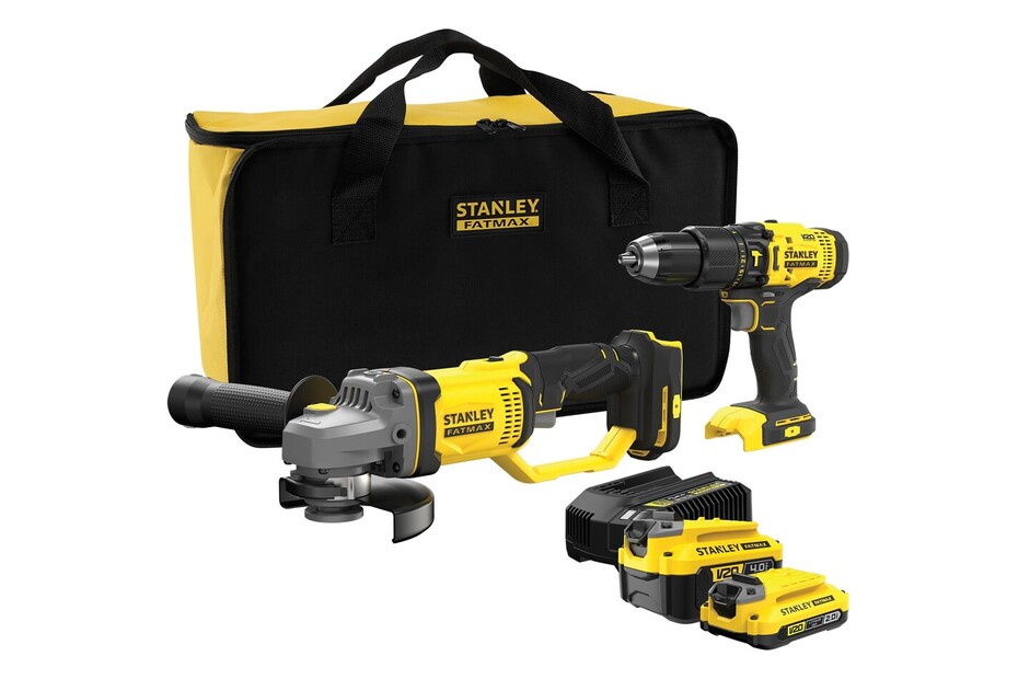 Stanley Akku-Schlagbohrschrauber + Akku-Winkelschleifer 125mm 18V 2.0+4.0Ah Kit