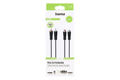 Hama Audio Verlängerungskabel 2x Cinch Stecker auf 2x Cinch Kupplung 5,0 m