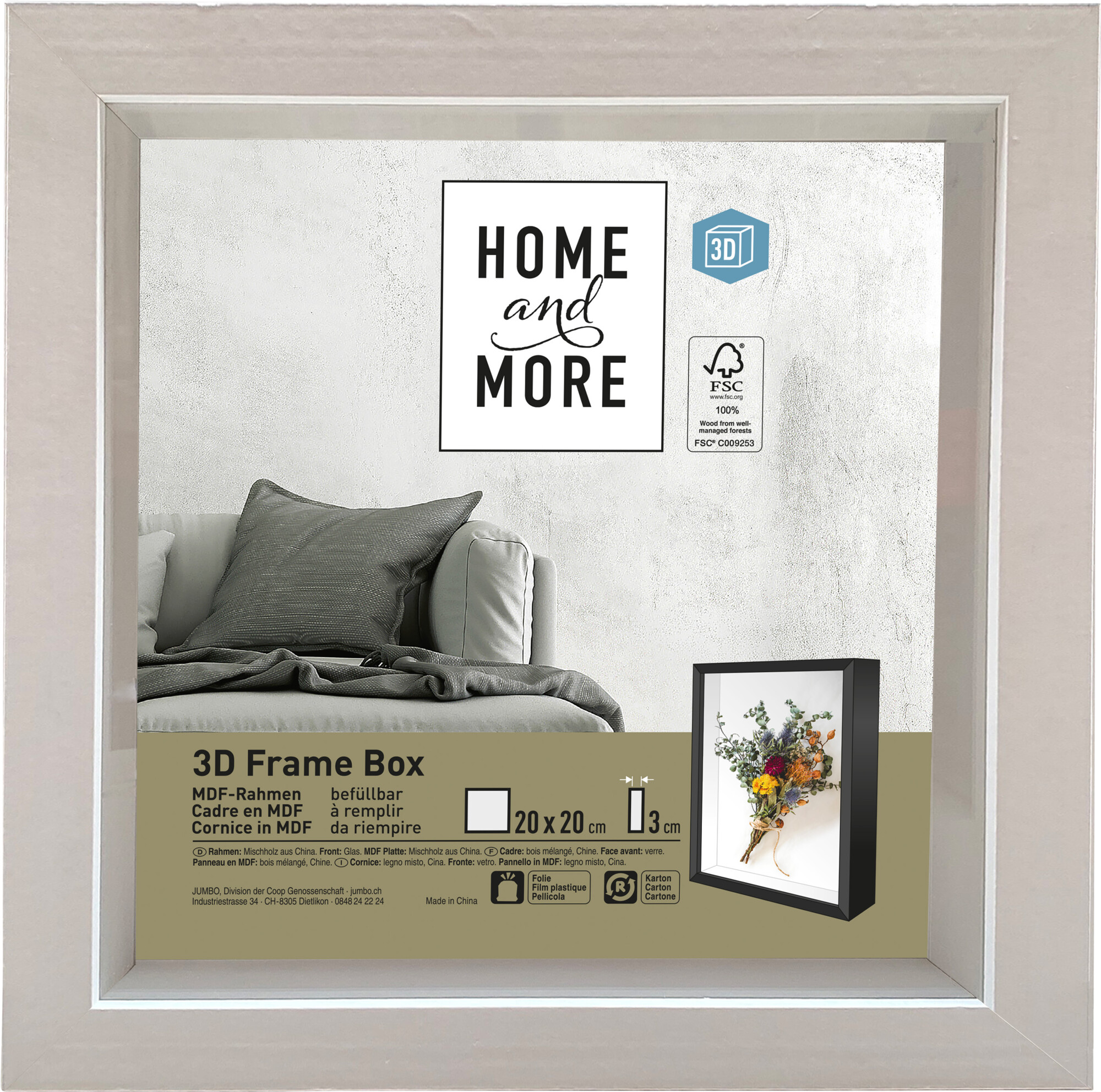 Home and More Cadre photo 3D Frame Box | 20 x 20cm | Blanc | MDF