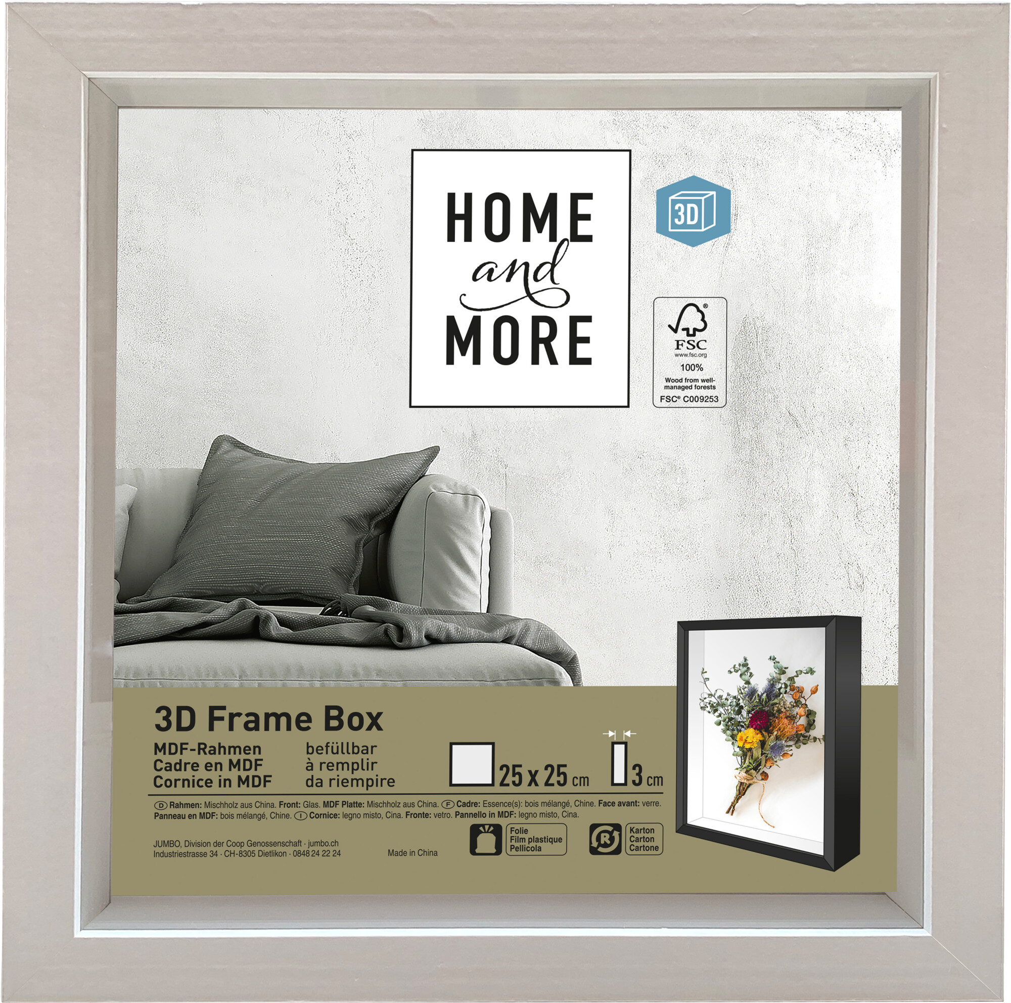 Home and More Cadre photo 3D Frame Box | 20 x 20cm | Blanc | MDF