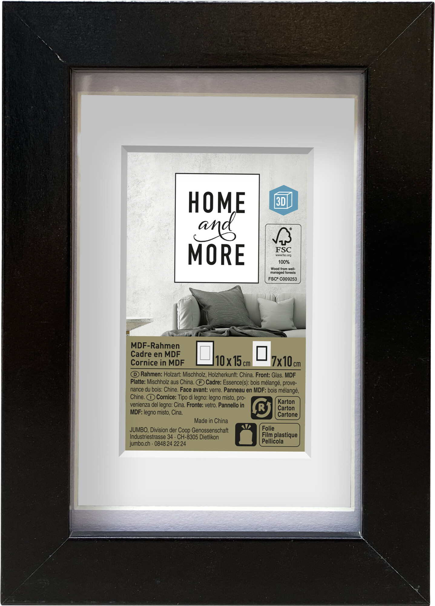 Home and More cornice per foto PPT 3D | 10 x 15 cm | Nero | MDF