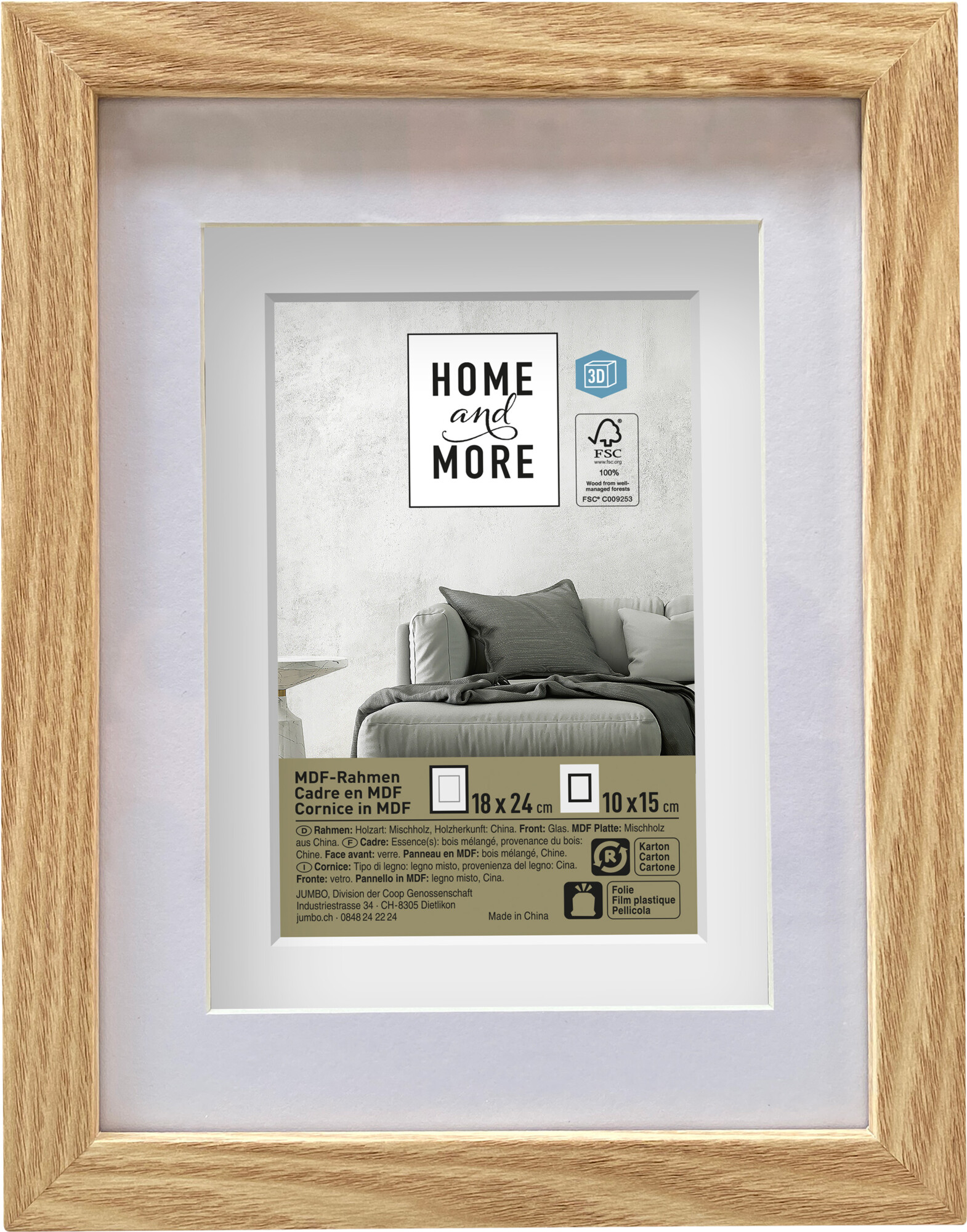 Home and More Cornice per foto 3D | 18 x 24 cm | Naturale | MDF