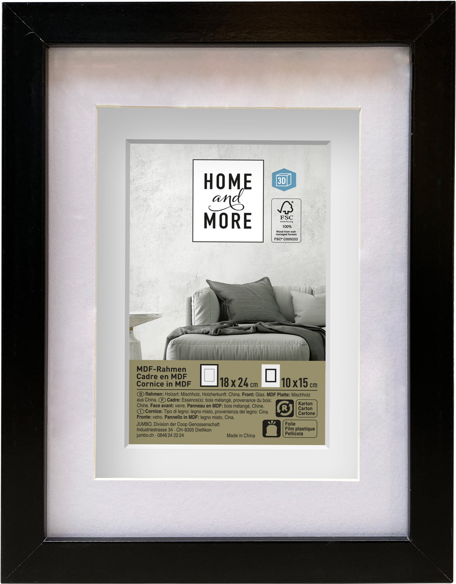 Home and More cornice per foto 3D PPT | 18 x 24 cm | Nero | MDF