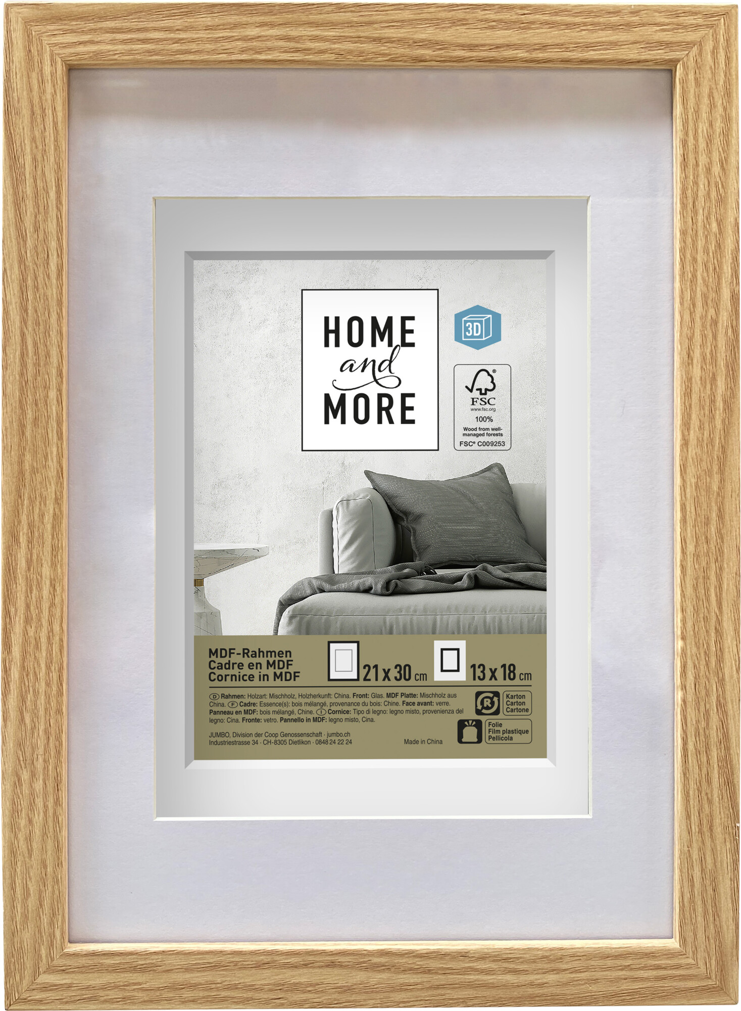 Home and More Cornice per foto 3D | 21 x 30 cm | Naturale | MDF