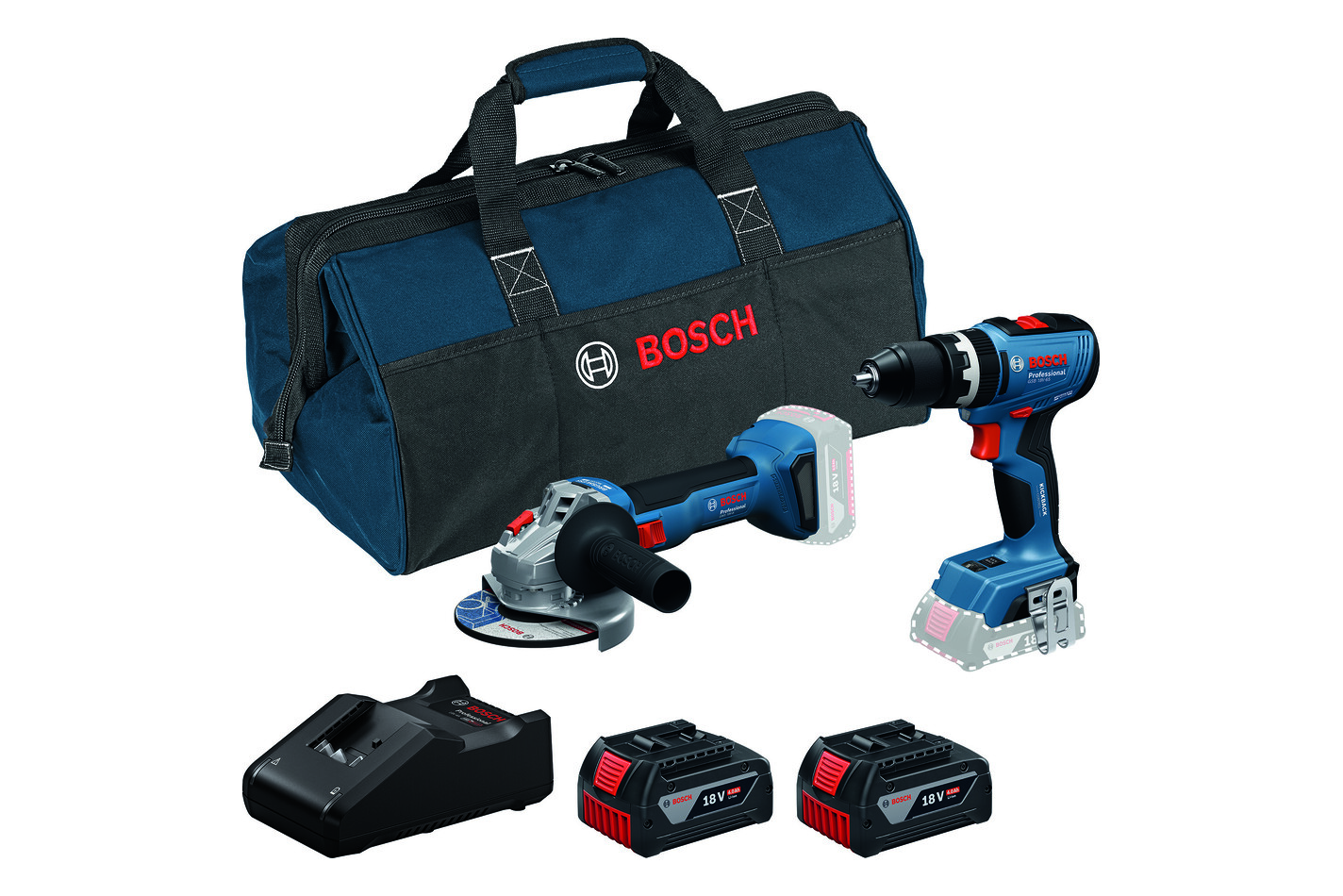Bosch Professional Perceuse-visseuse à percussion sans fil / Meuleuse d'angle sans fil Set GSB 18V-65 + GWS 18V-8 | 18 V | 4 Ah